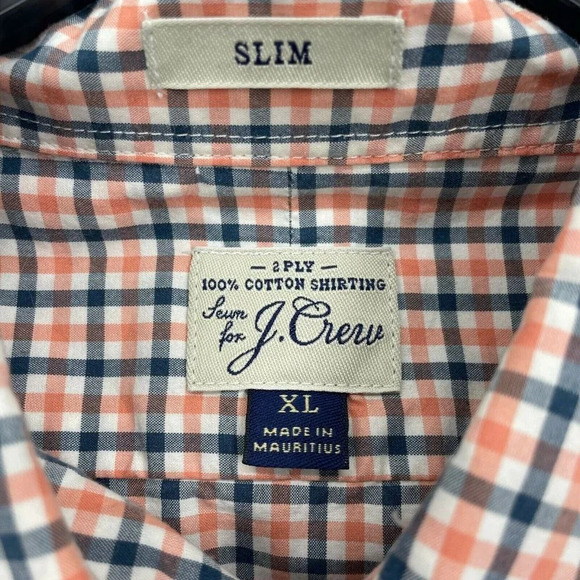 J.Crew Shirt Mens Sz XL Peach Black Plaid Slim Fit 2 Ply Button Down Long Sleeve - Picture 7 of 9